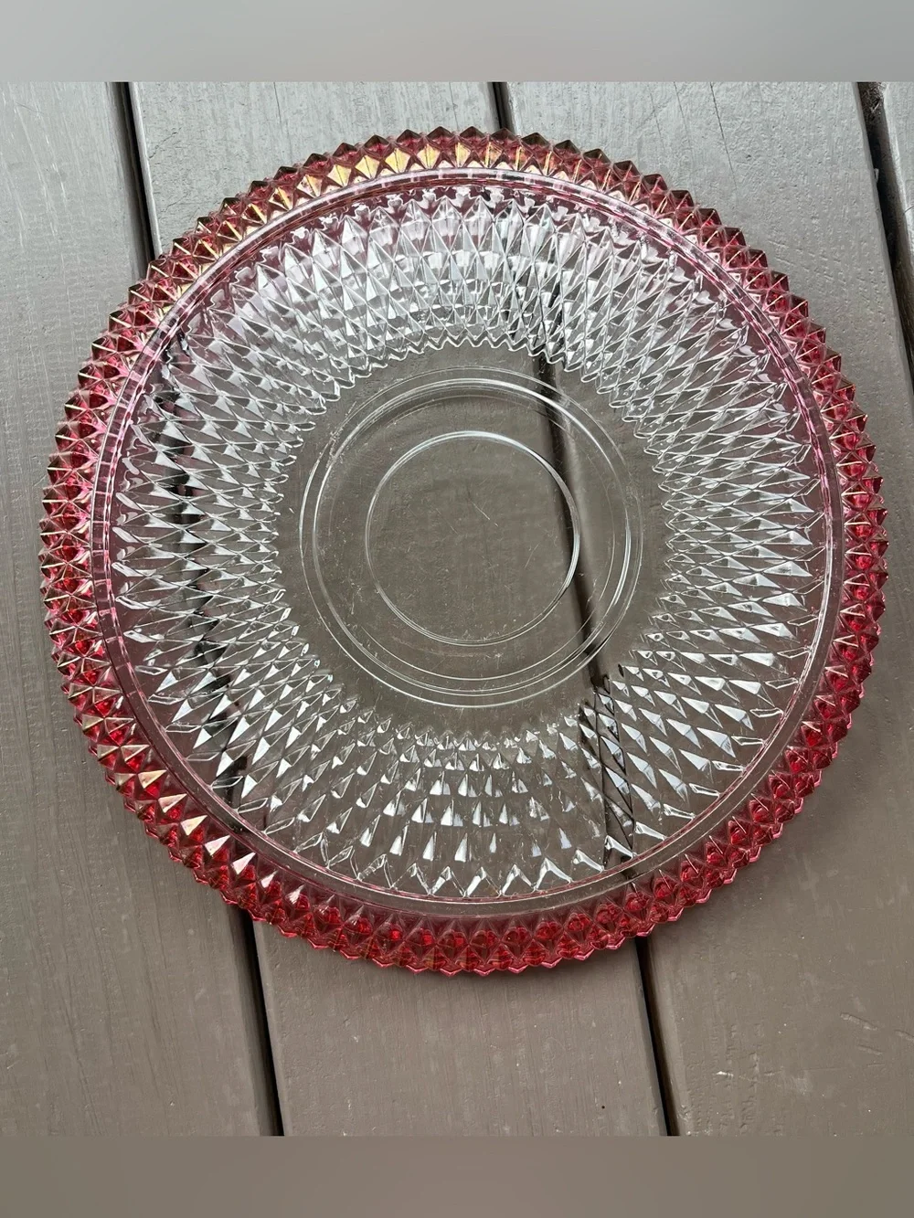 Vintage Indiana Carnival Glass Cranberry Diamond Point Round Serving Platter
